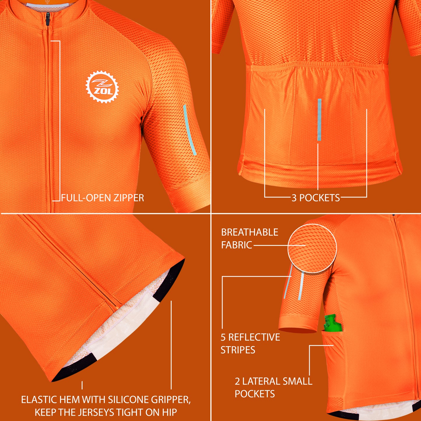 Zol Cycling Orange Breathable Race Fit Jersey (Men's)