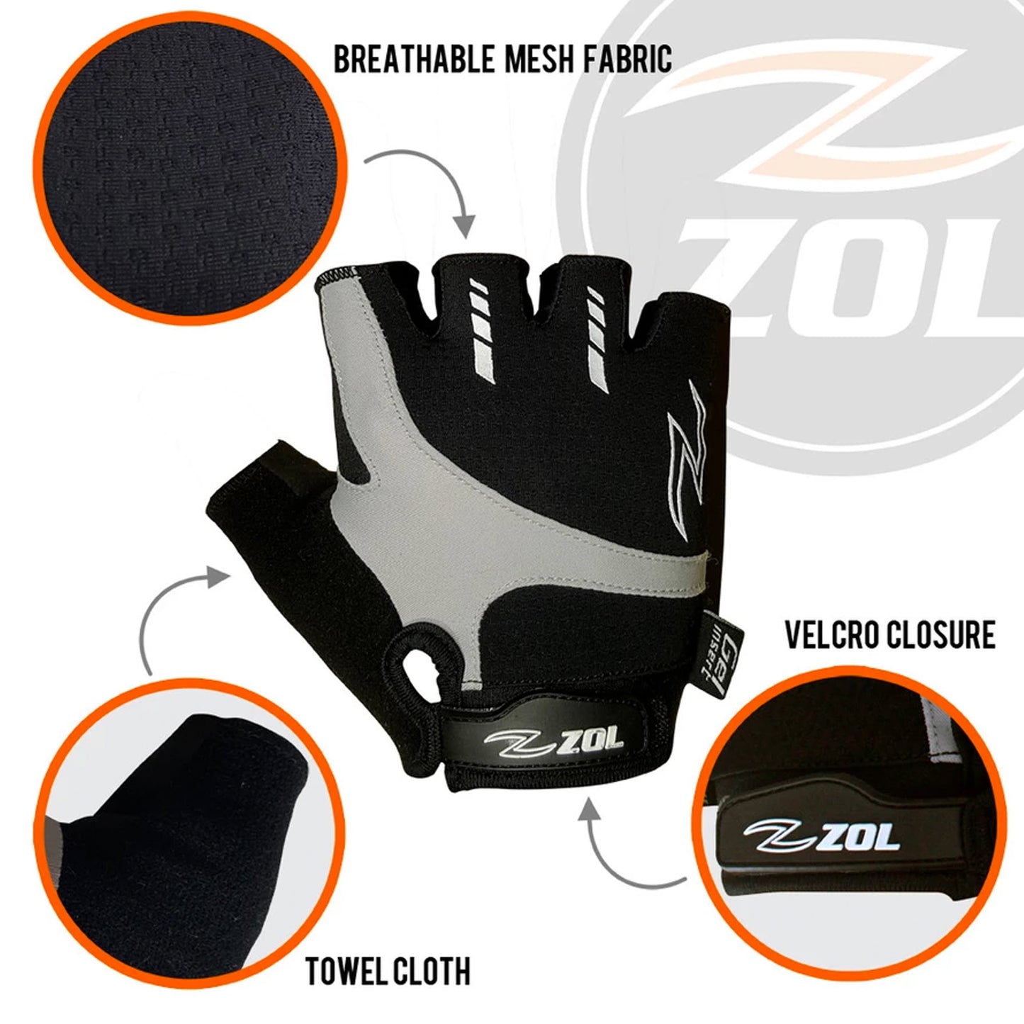 Zol Race Performance Cycling Gloves Half Finger Bike Gloves Gel Pad