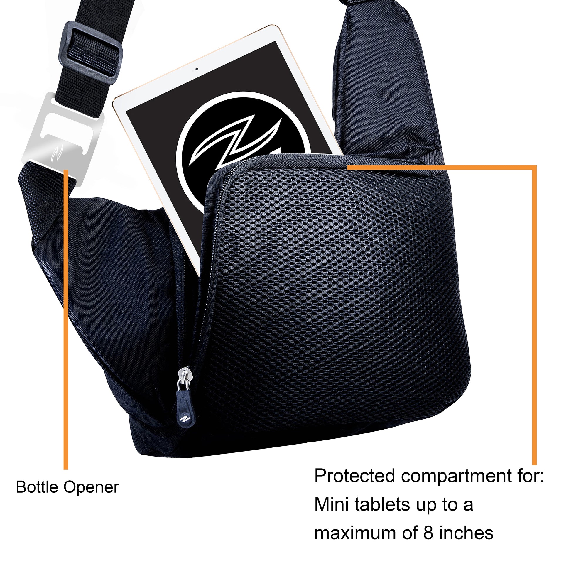 Zol Cross Bag for Tablet 7"-8" Ipad Mini, Galaxy Tab, Kindle with Bottle Opener - Zol Cycling