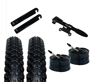 Zol Bundle Pack 2 Montagna MTB Tires, 2 Bike Tube 27.5x1.95, French Valve 48 MM, 2 Tire Levers and 1 Zol Mini Pump - Zol Cycling