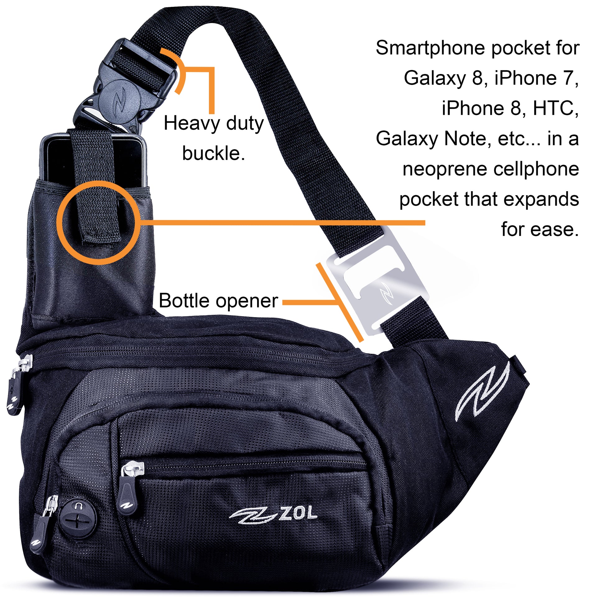 Zol Cross Bag for Tablet 7"-8" Ipad Mini, Galaxy Tab, Kindle with Bottle Opener - Zol Cycling